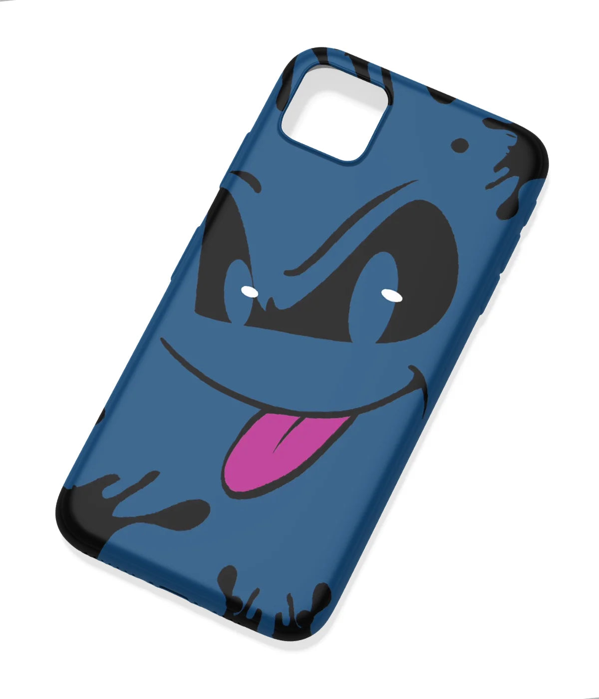 An angled view of a soft silicone case featuring a colorful design.