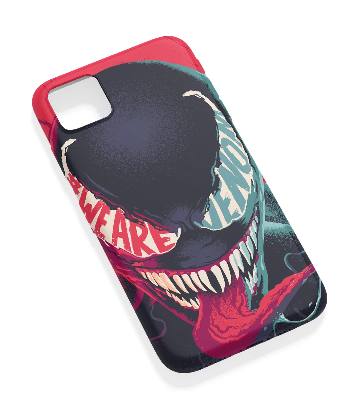 An angled view of a soft silicone case featuring a vibrant design.