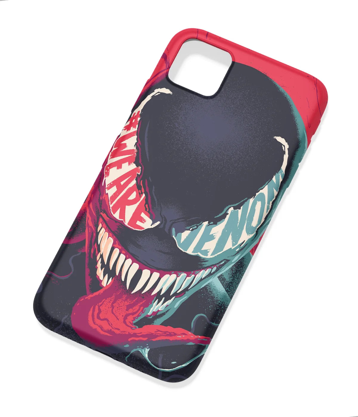 An angled view of a soft silicone case featuring a colorful design.