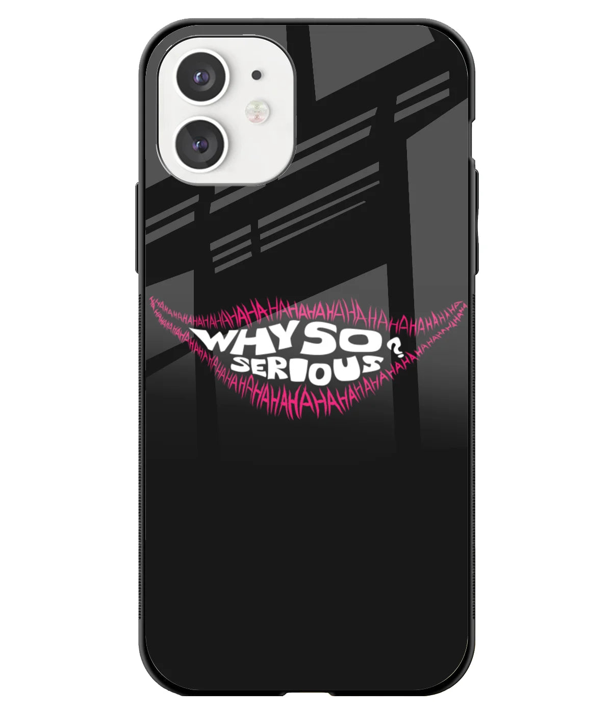 A front-on view of a glass phone case with a colorful design.