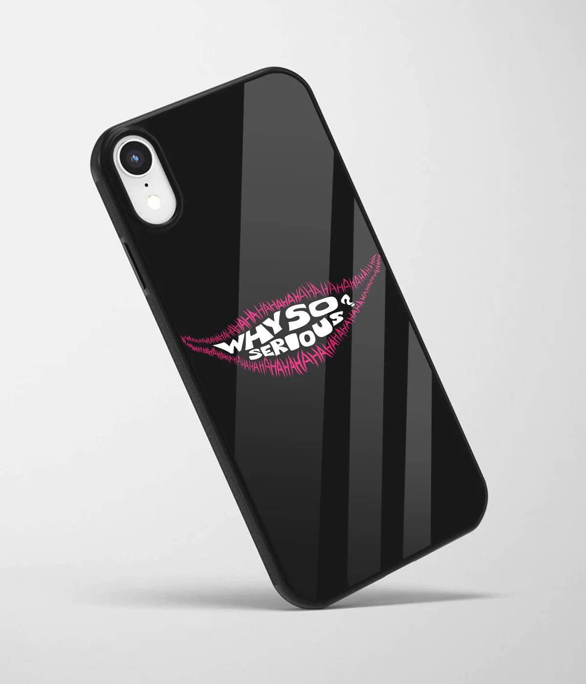 An angled view of a glass phone case featuring a vibrant design.