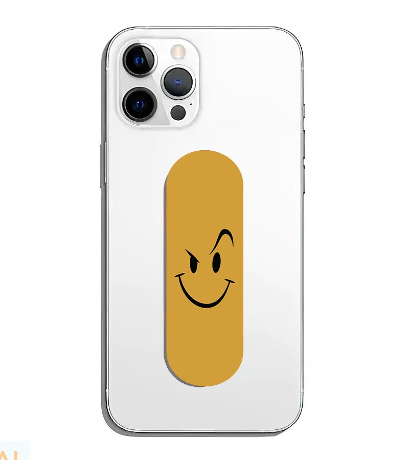 A phone grip slider applied to the back of a smartphone.