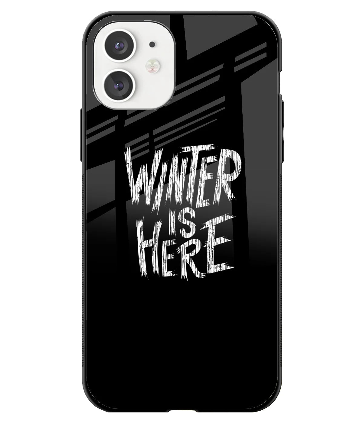 A front-on view of a glass phone case with a colorful design.