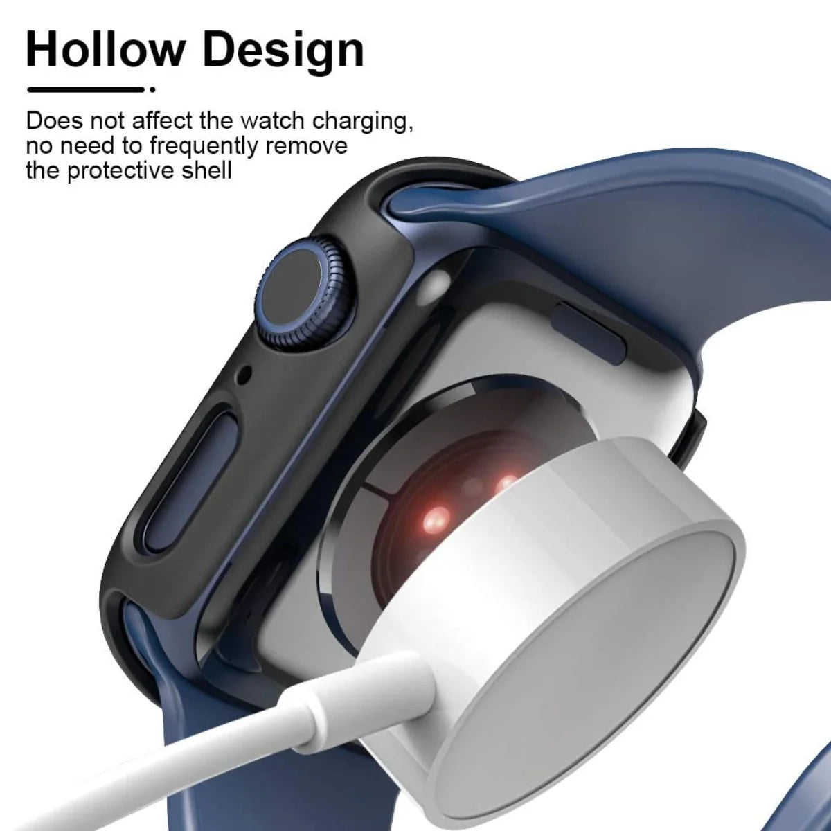 Rear view of an Apple Watch showcasing the wireless charging compatibility without removing the case.