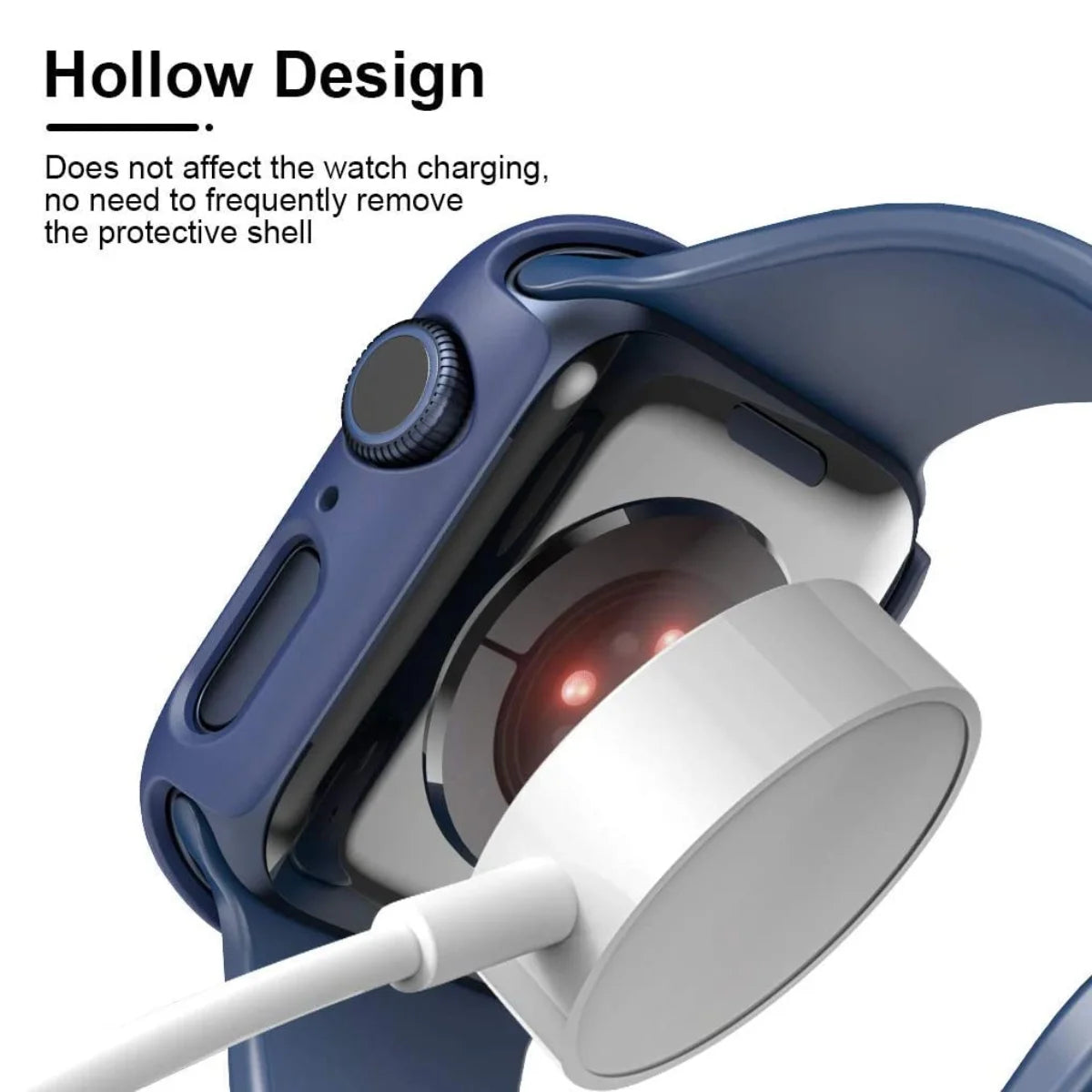 Rear view of an Apple Watch showcasing the wireless charging compatibility without removing the case.