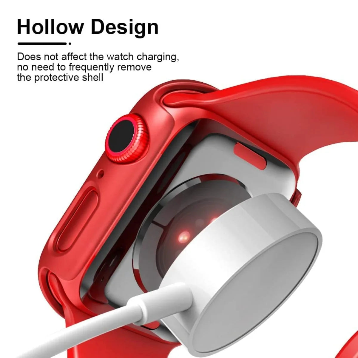Rear view of an Apple Watch showcasing the wireless charging compatibility without removing the case.