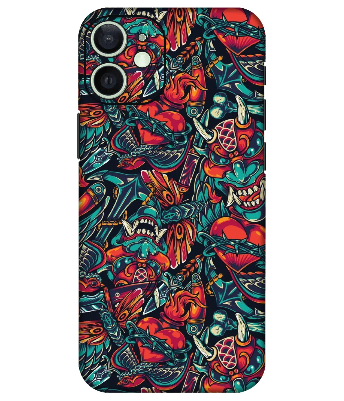 Image of a phone case featuring a mobile skin with a graphic design.