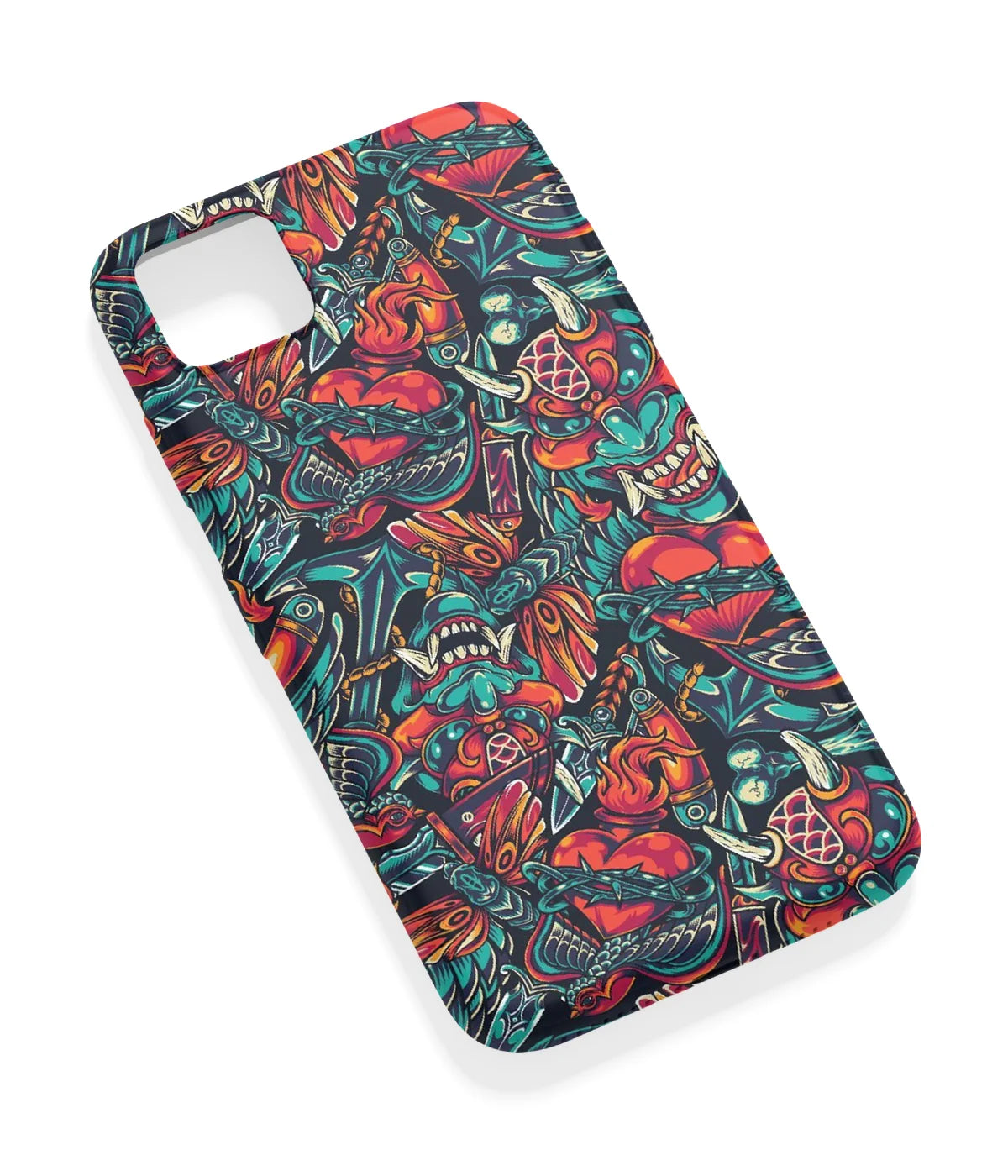 An angled view of a soft silicone case featuring a vibrant design.
