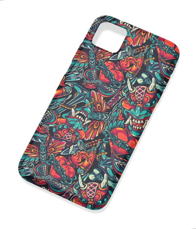 An angled view of a soft silicone case featuring a colorful design.