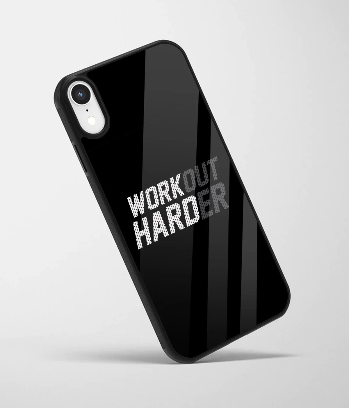 An angled view of a glass phone case featuring a vibrant design.