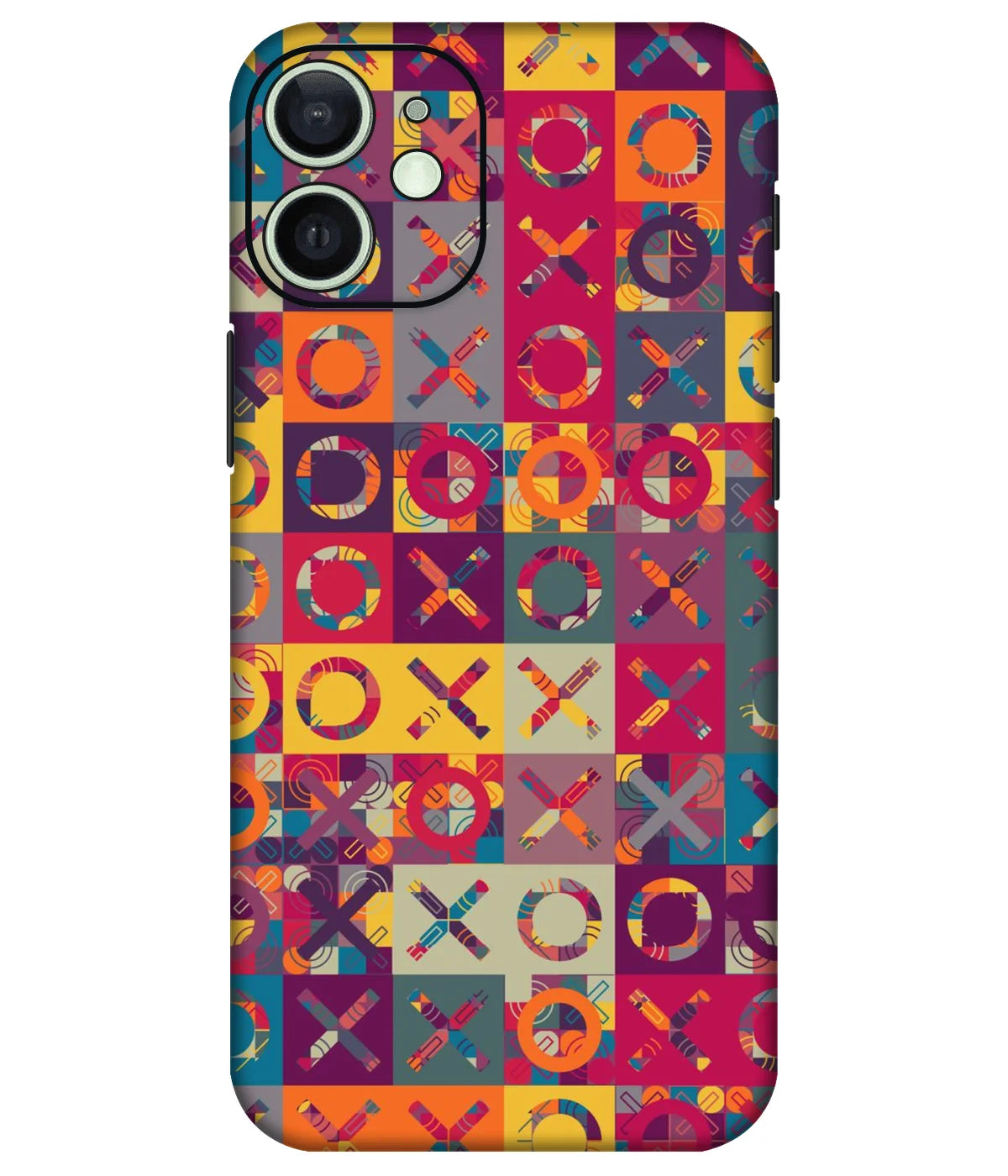 Image of a phone case featuring a mobile skin with a graphic design.