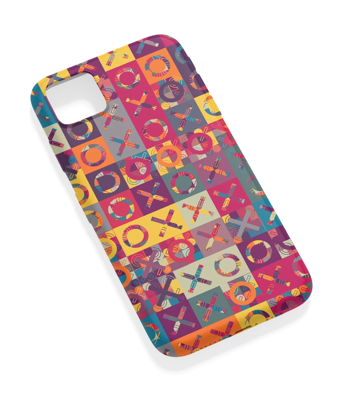 An angled view of a soft silicone case featuring a vibrant design.