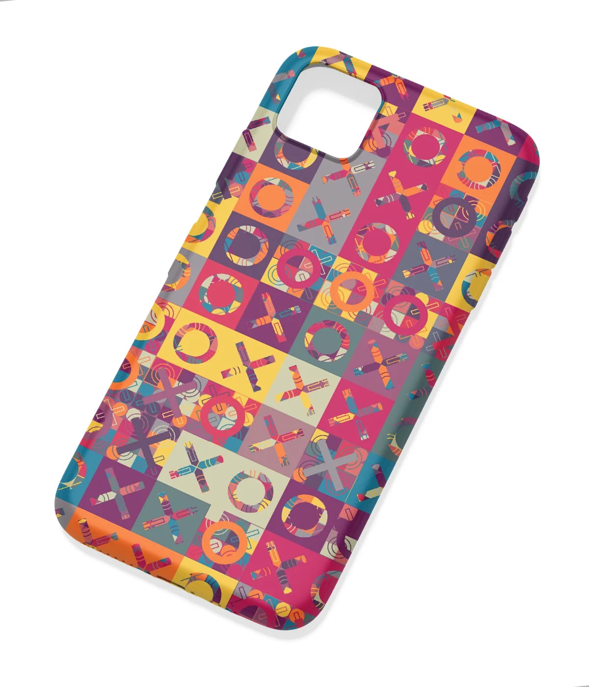 An angled view of a soft silicone case featuring a colorful design.