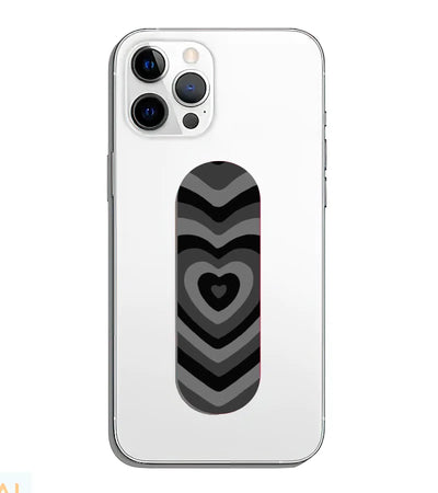 A phone grip slider applied to the back of a smartphone.