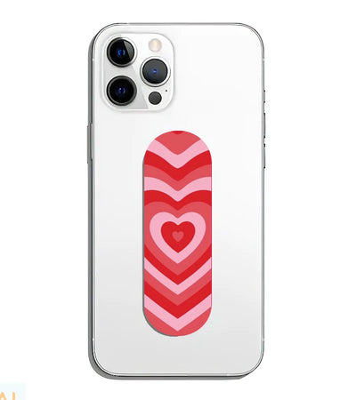 A phone grip slider applied to the back of a smartphone.