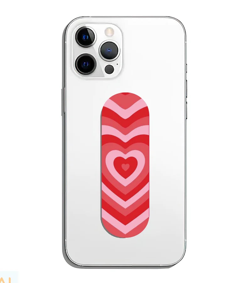 A phone grip slider applied to the back of a smartphone.