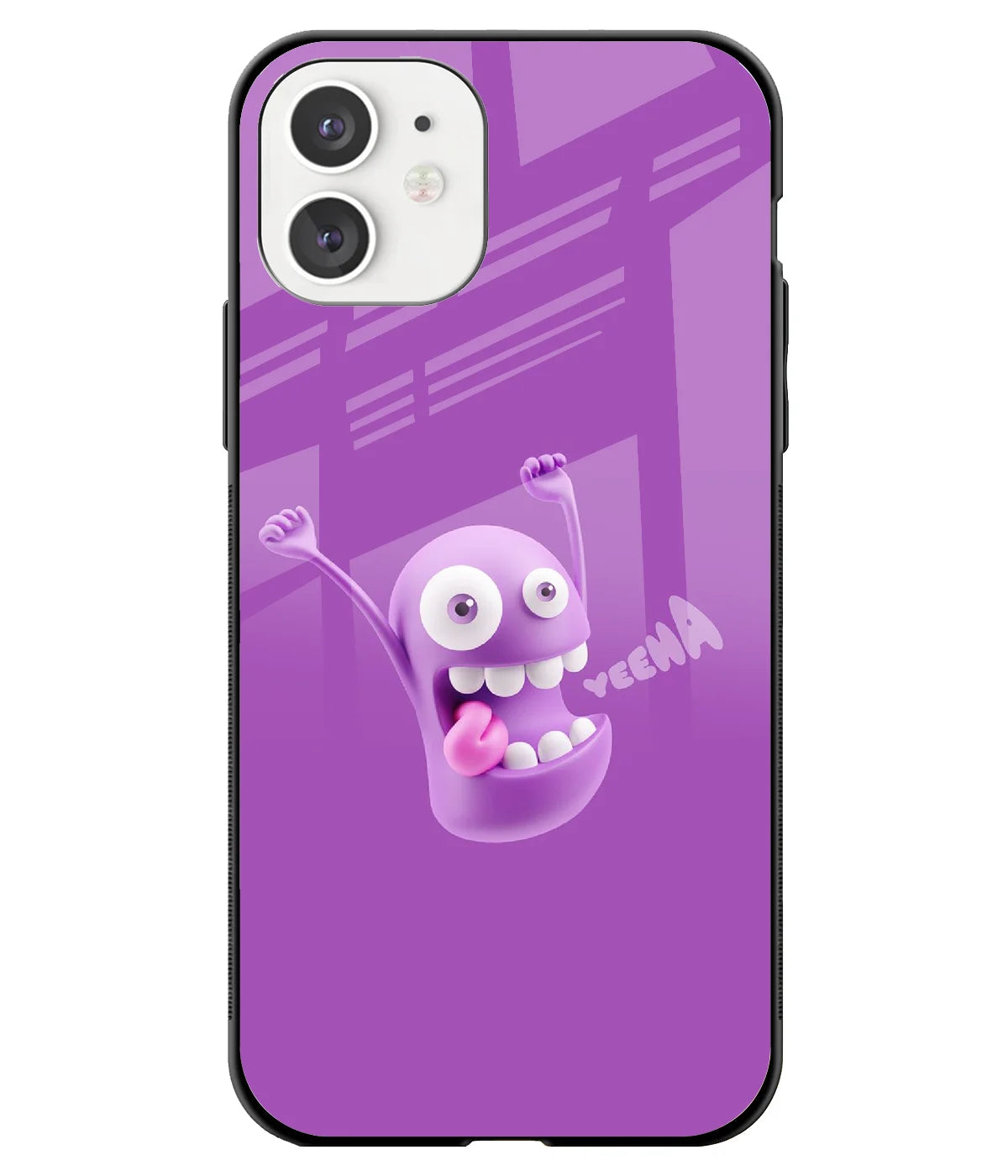 A front-on view of a glass phone case with a colorful design.