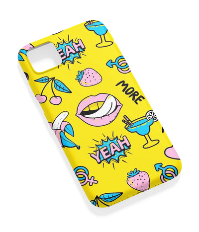 An angled view of a soft silicone case featuring a vibrant design.