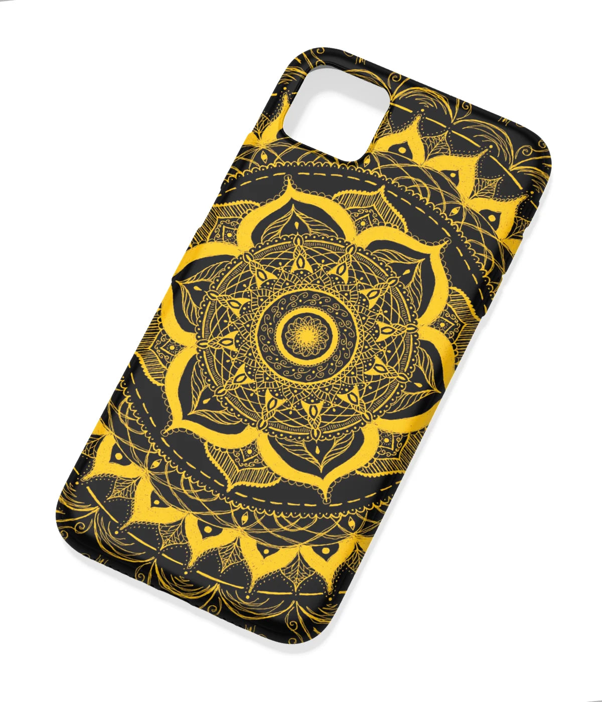An angled view of a soft silicone case featuring a colorful design.