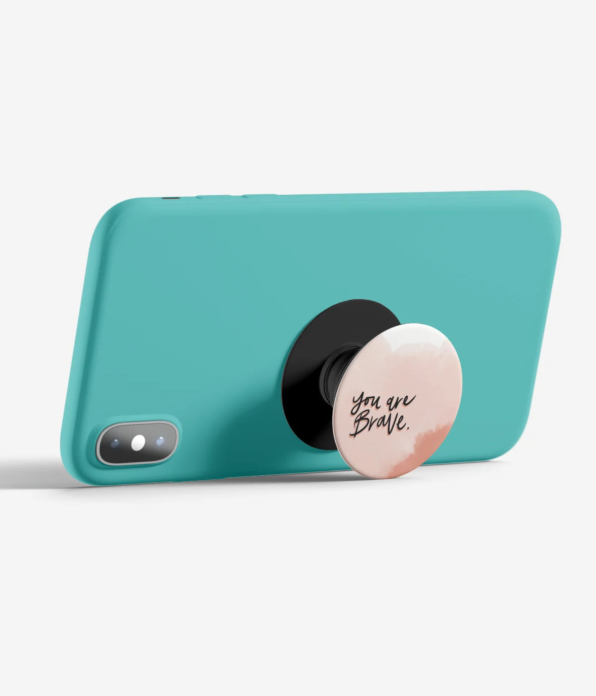 An image demonstrating how to use the phone grip as a stand to hold a mobile phone in landscape mode for hands-free viewing