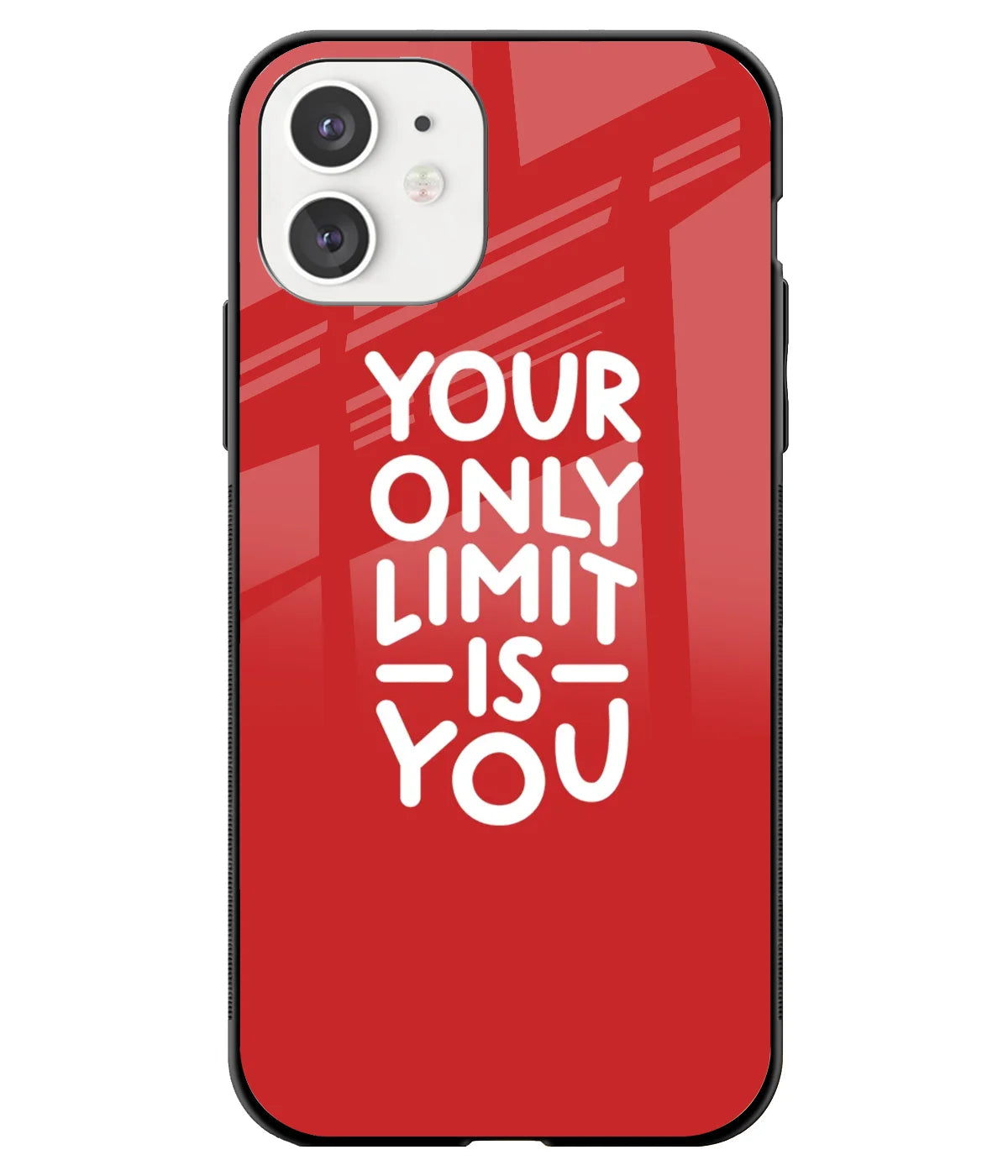 A front-on view of a glass phone case with a colorful design.