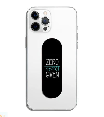 A phone grip slider applied to the back of a smartphone.