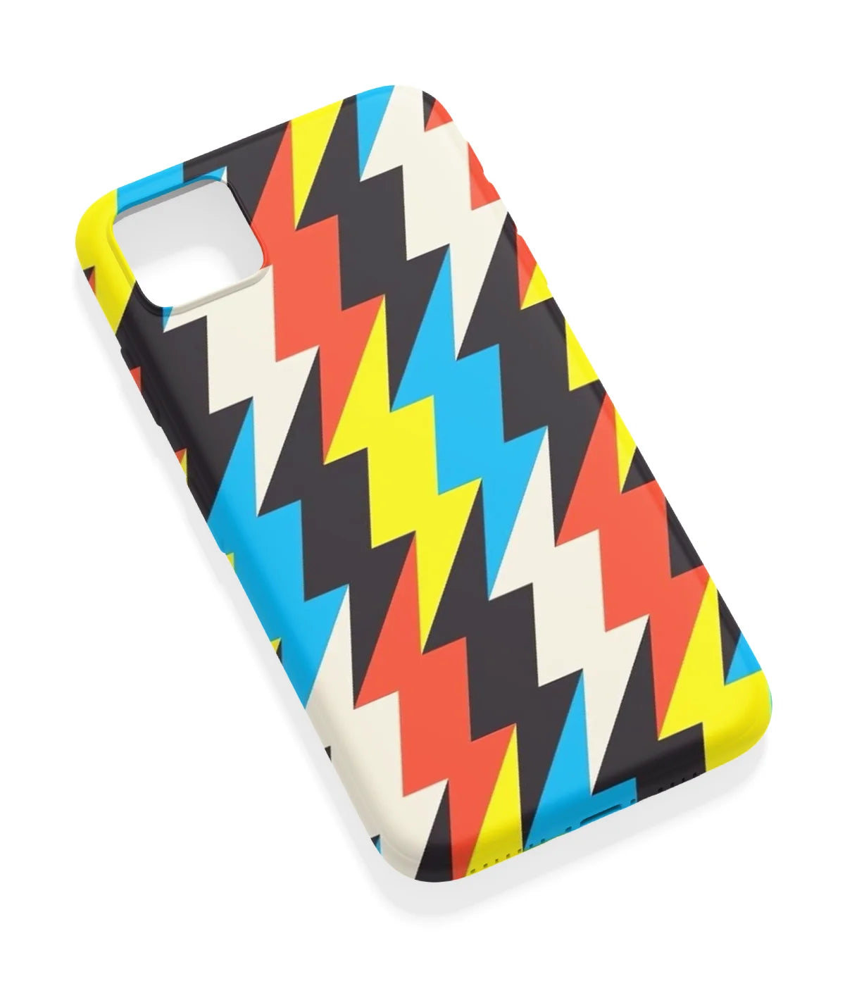 An angled view of a soft silicone case featuring a vibrant design.