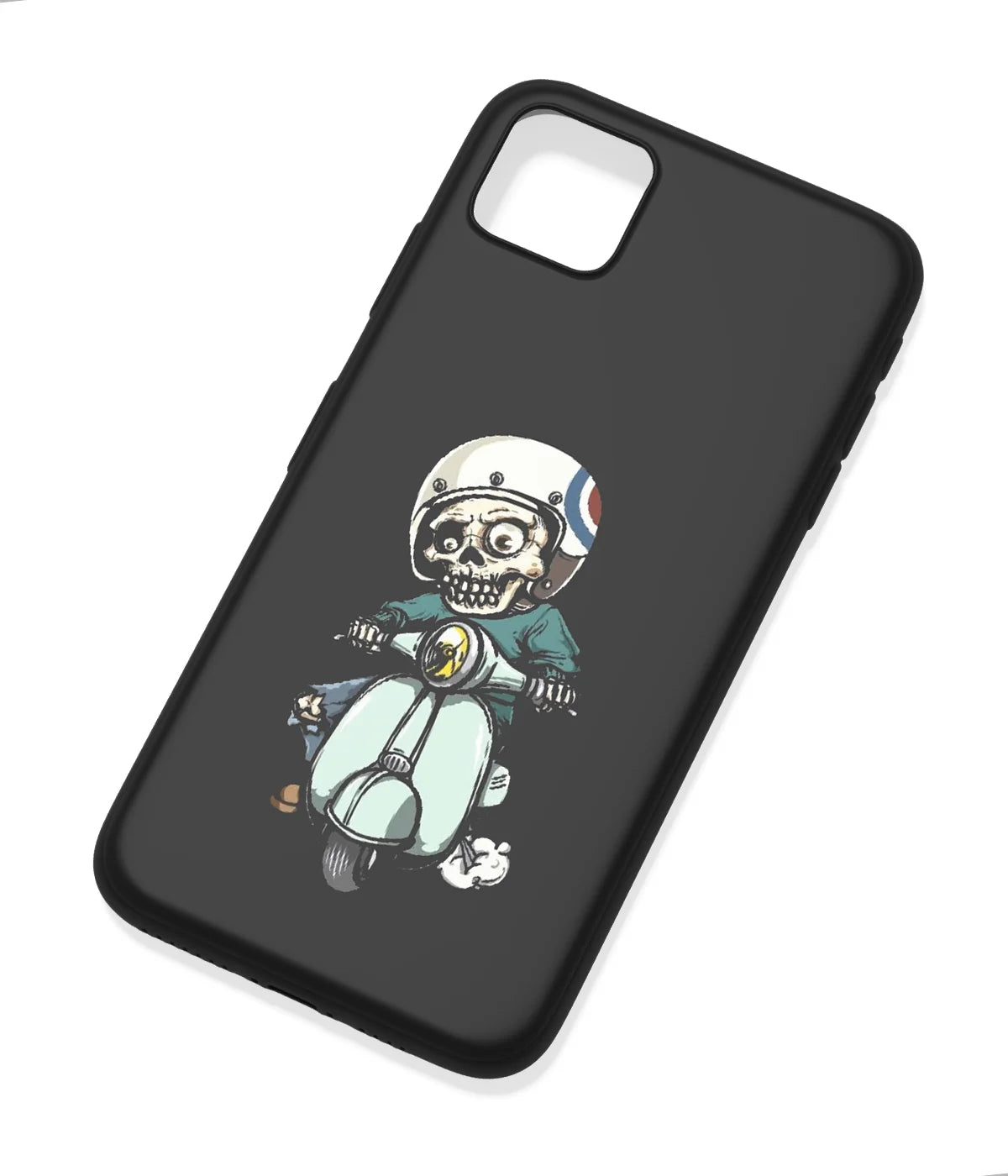 An angled view of a soft silicone case featuring a colorful design.