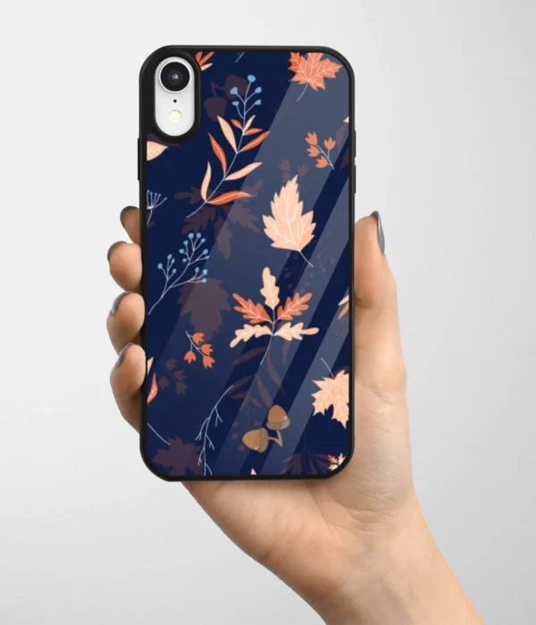 Fall Leaves Blue Pattern Printed Glass Case