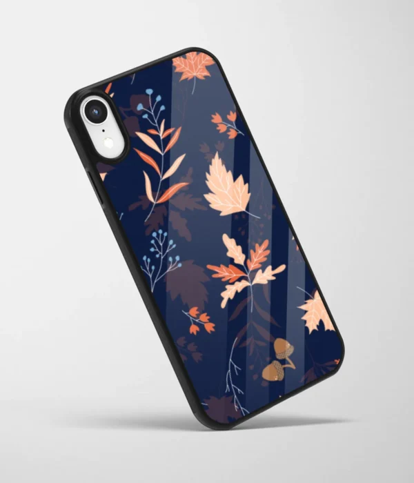 Fall Leaves Blue Pattern Printed Glass Case