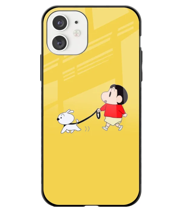 Sinchan With Dog Printed Glass Case