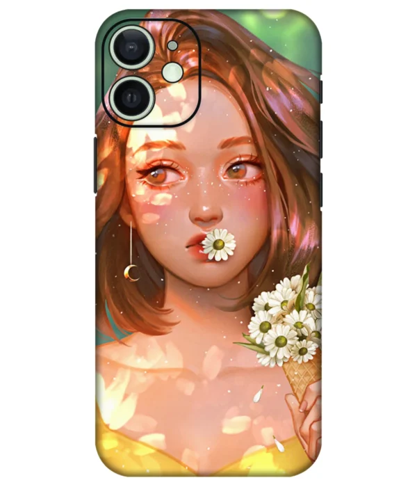 Girl With Daisy Flowers Printed Mobile Skin