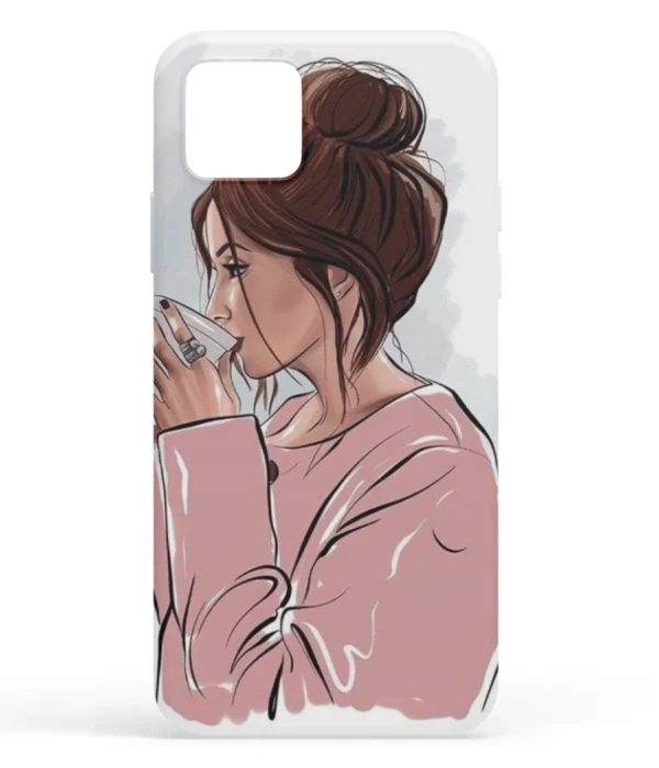 Girl Drinking Coffee Artwork Printed Soft Silicone Mobile Back Cover