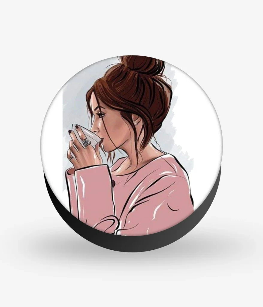 Girl Drinking Coffee Artwork Pop Socket