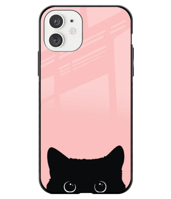 Minimal Cat Peeking Printed Glass Case