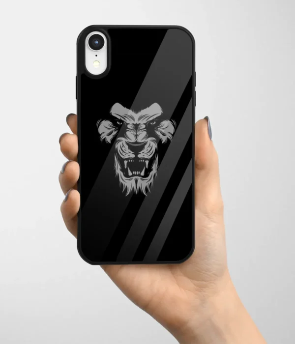 Angry Lion Black  Printed Glass Case