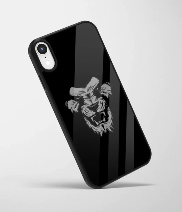 Angry Lion Black  Printed Glass Case